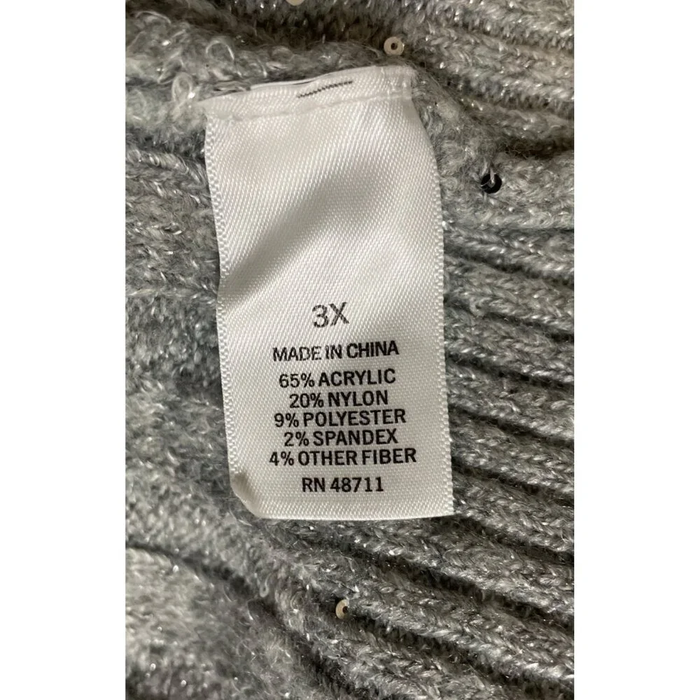 Ophelia Roe Gray Ribbed Knit Sweater Dress Sequins & High Neckline Womens Size 3 - Picture 8 of 9
